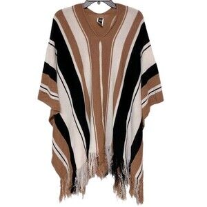 SHEIN Colorful Striped Fringe Trim Batwing Sleeve Duster Cardigan